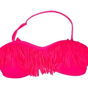 Jessica‎ Simpson Neon Pink Fringe Bandeau Bikini Swim Top Size M